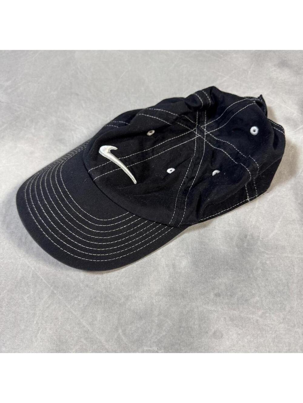 Nike Youth Black Contrast Stitch Swoosh Baseball Cap Adjustable Streetwear